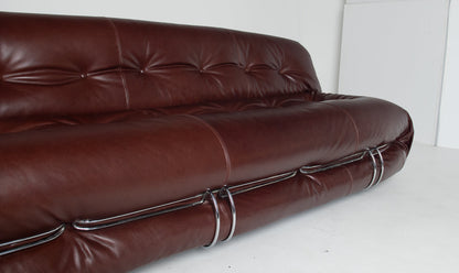 Afra & Tobia Scarpa for Cassina “Soriana” Four-Seat Sofa & Ottoman in New Burgandy Leather