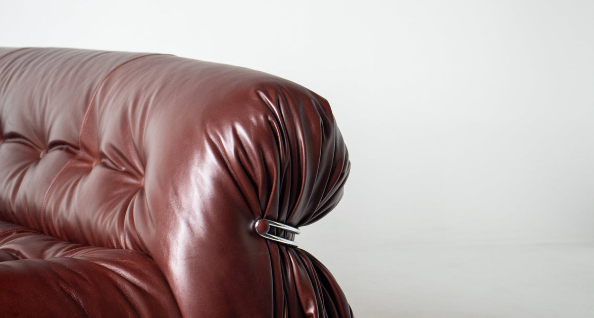 Afra & Tobia Scarpa for Cassina “Soriana” Four-Seat Sofa & Ottoman in New Burgandy Leather