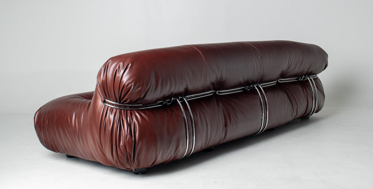 Afra & Tobia Scarpa for Cassina “Soriana” Four-Seat Sofa & Ottoman in New Burgandy Leather