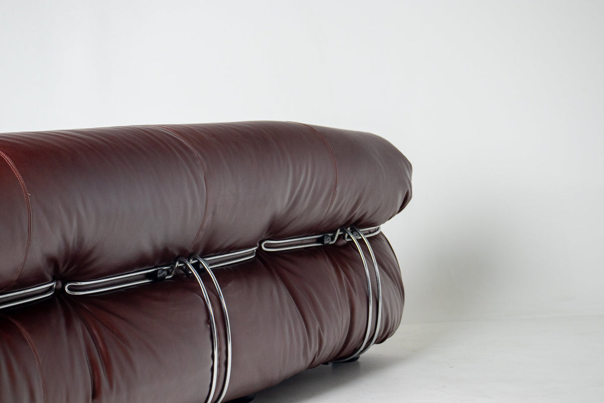 Afra & Tobia Scarpa for Cassina “Soriana” Four-Seat Sofa & Ottoman in New Burgandy Leather