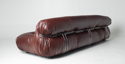 Afra & Tobia Scarpa for Cassina “Soriana” Four-Seat Sofa & Ottoman in New Burgandy Leather