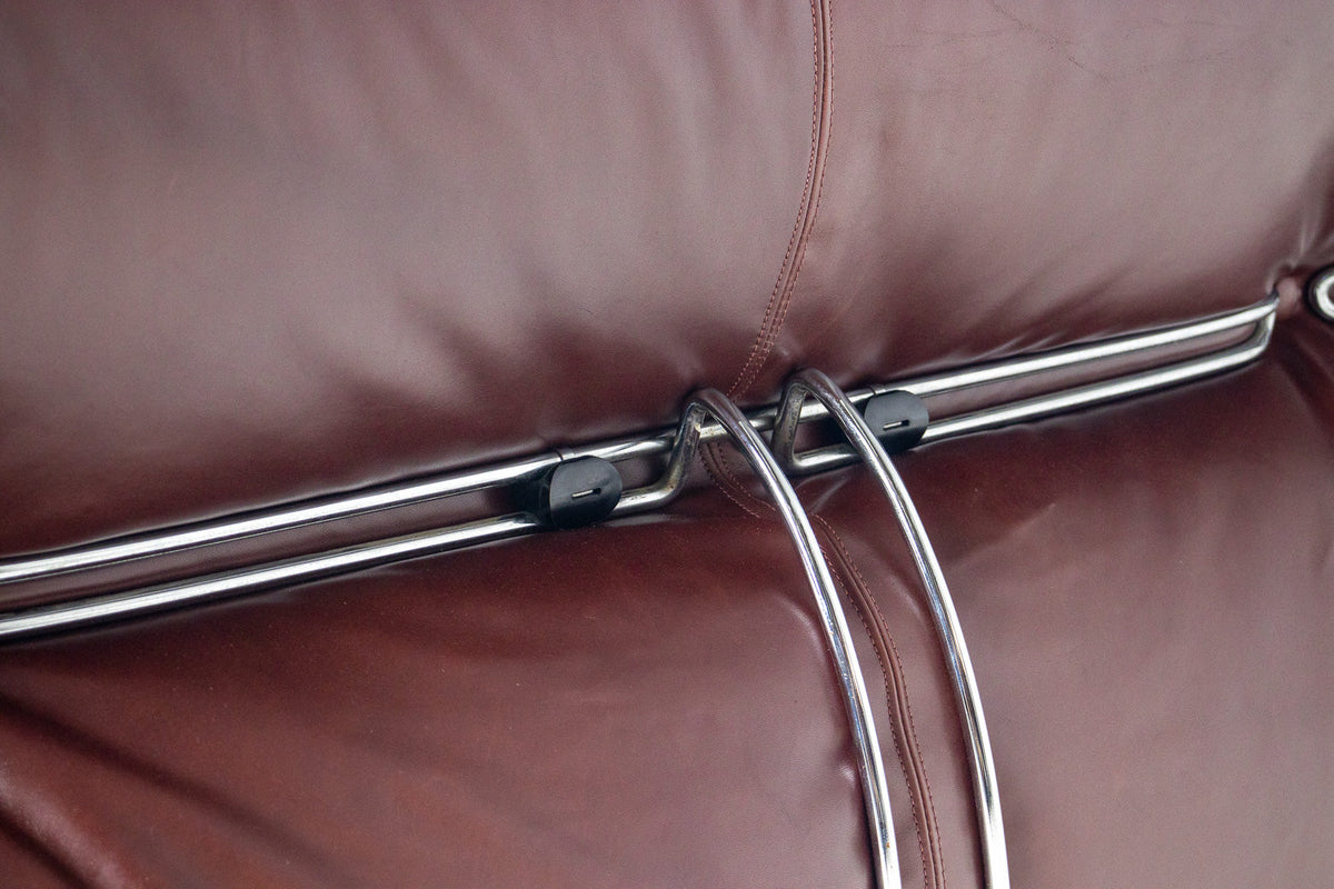 Afra & Tobia Scarpa for Cassina “Soriana” Four-Seat Sofa & Ottoman in New Burgandy Leather