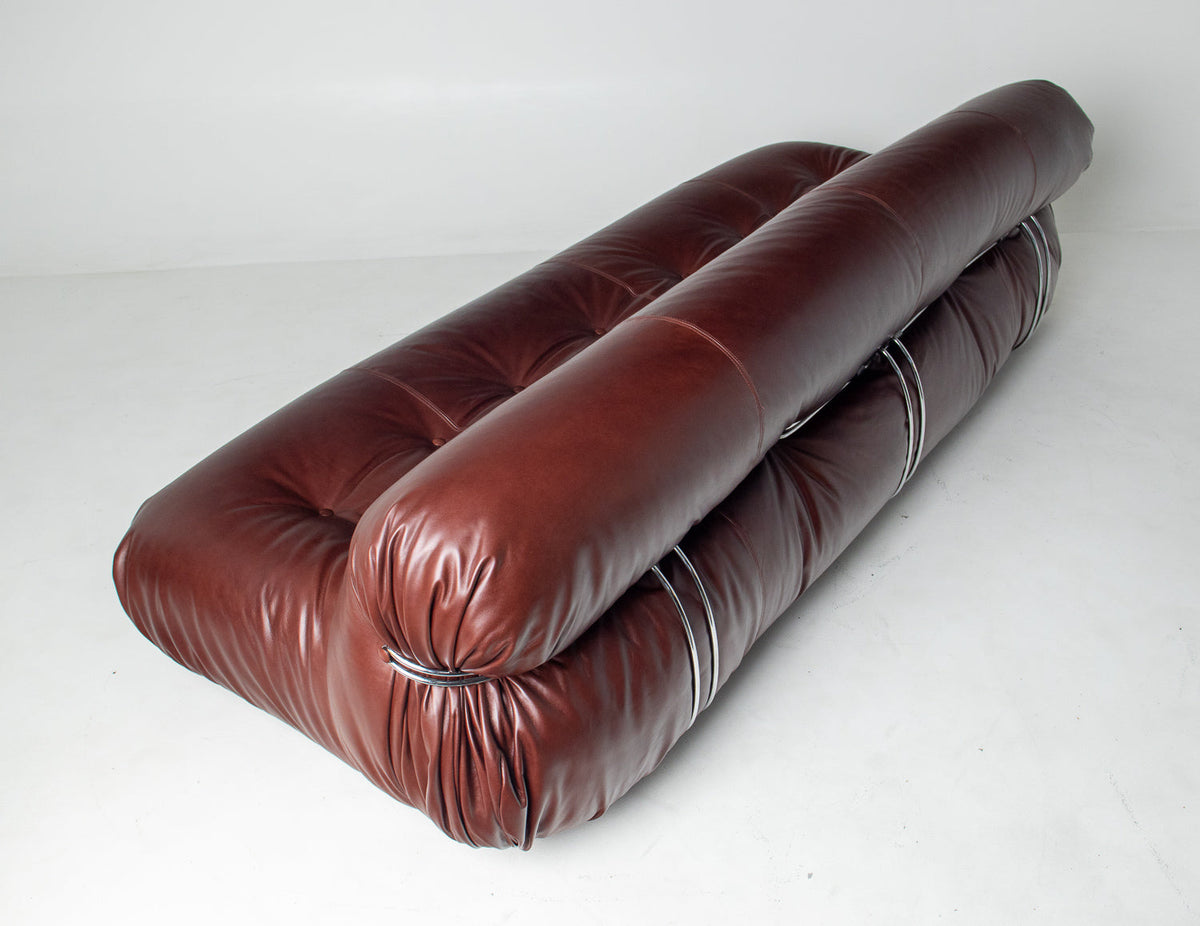 Afra & Tobia Scarpa for Cassina “Soriana” Four-Seat Sofa & Ottoman in New Burgandy Leather