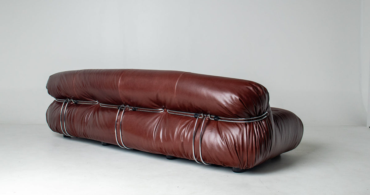 Afra & Tobia Scarpa for Cassina “Soriana” Four-Seat Sofa & Ottoman in New Burgandy Leather