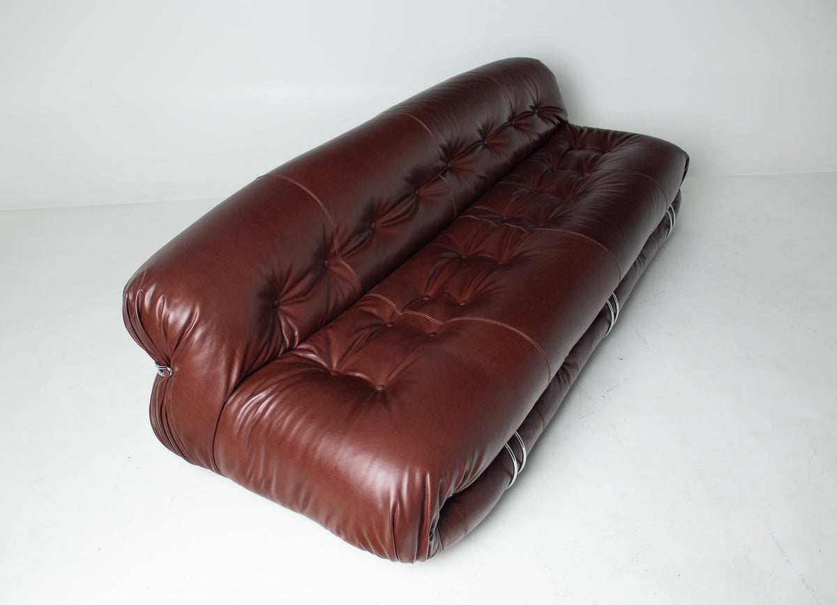 Afra & Tobia Scarpa for Cassina “Soriana” Four-Seat Sofa & Ottoman in New Burgandy Leather