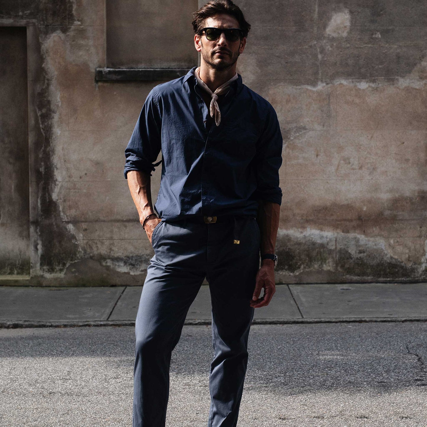 Rivay Type 104 Garment Dyed Poplin Navy Button Down Shirt