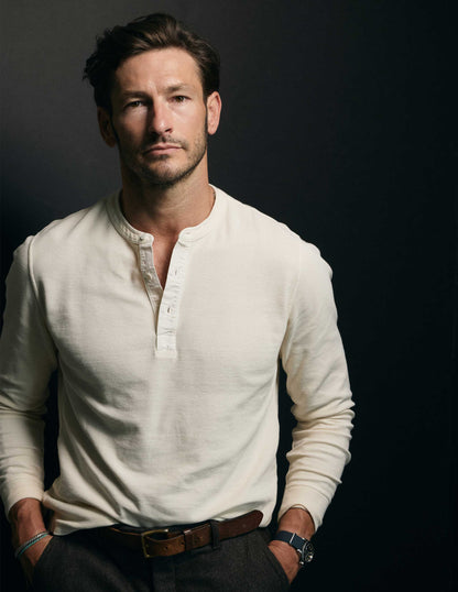 Gibson Waffle Henley in Antique White