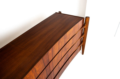 William Hinn Sculpted Walnut 8 Drawer Dresser, Made in Sweden, Circa 1950s