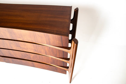 William Hinn Sculpted Walnut 8 Drawer Dresser, Made in Sweden, Circa 1950s