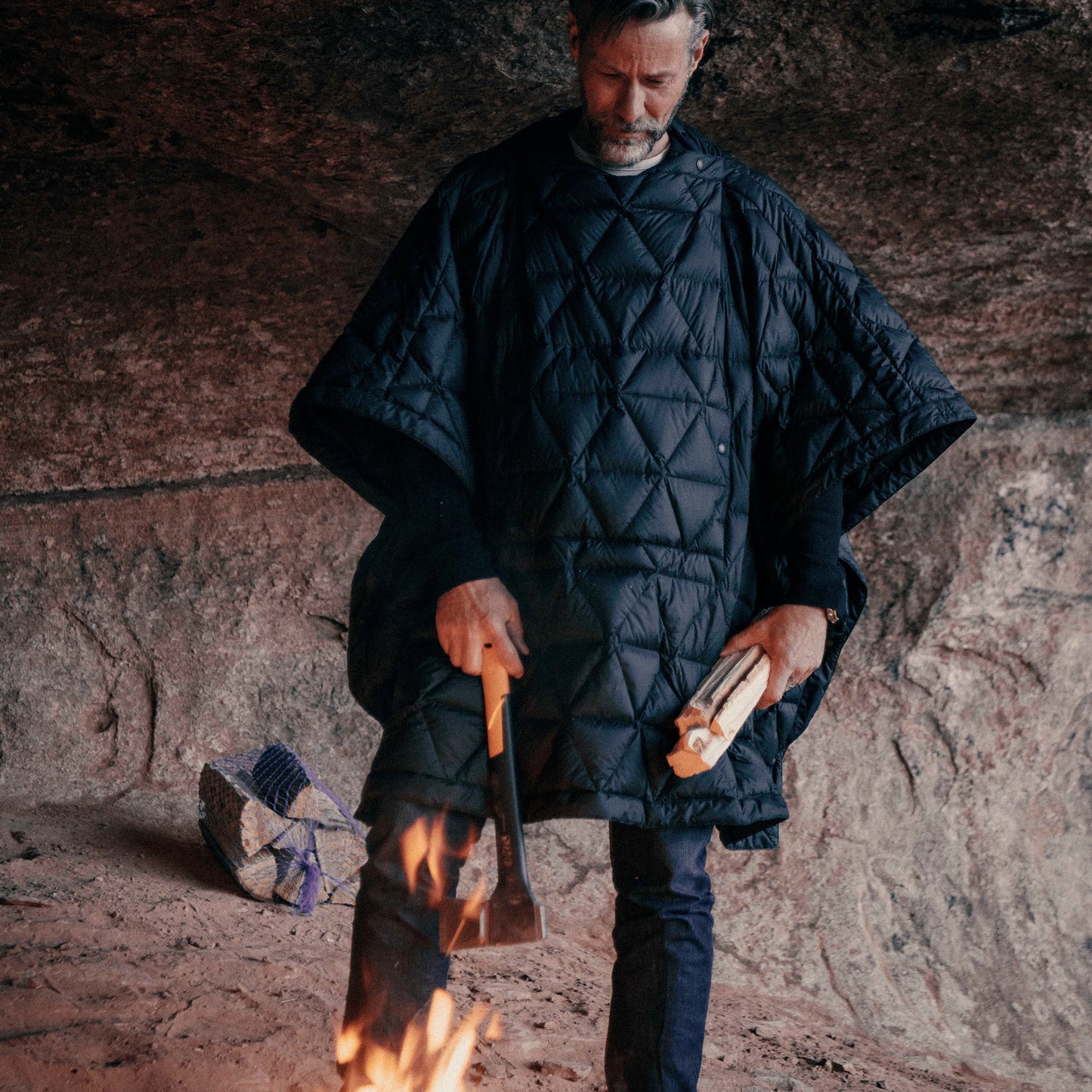 AETHER Onyx Black Down Poncho