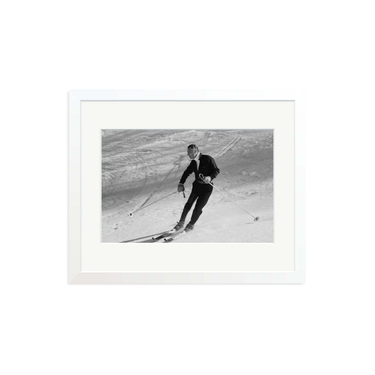 Gianni Agnelli Skiing Framed Print White Medium