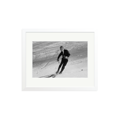 Gianni Agnelli Skiing Framed Print White Medium