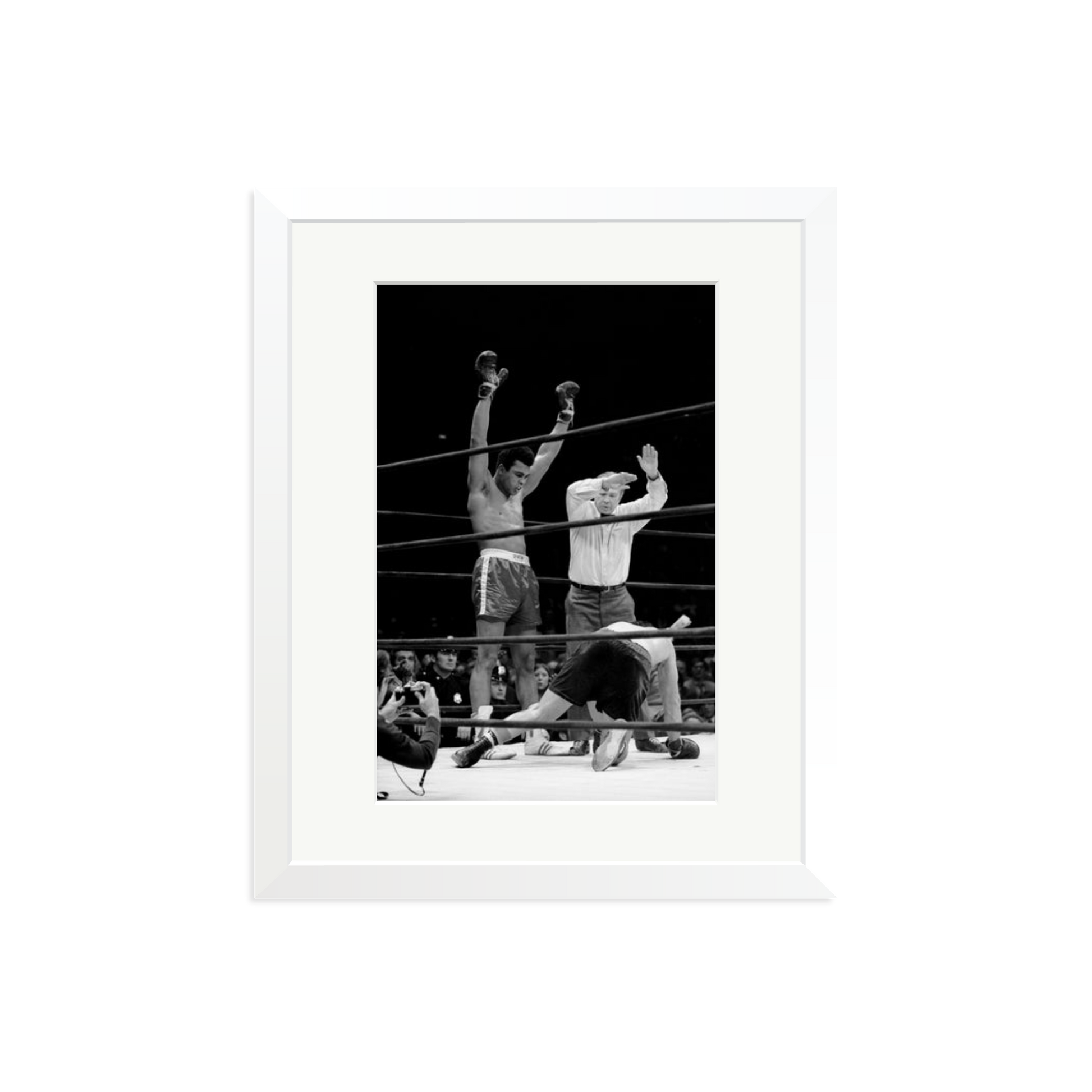 Muhammad Ali Knock Out Framed Print White Medium