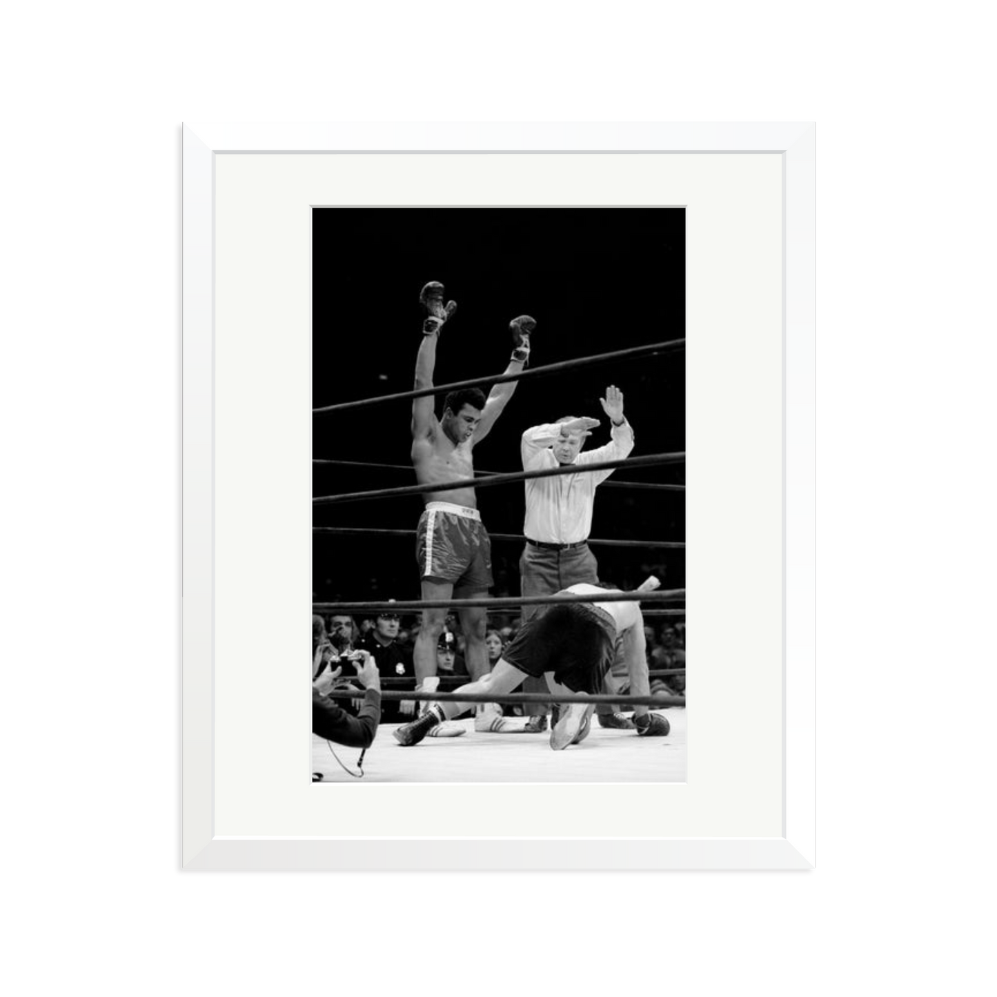 Muhammad Ali Knock Out Framed Print White Large
