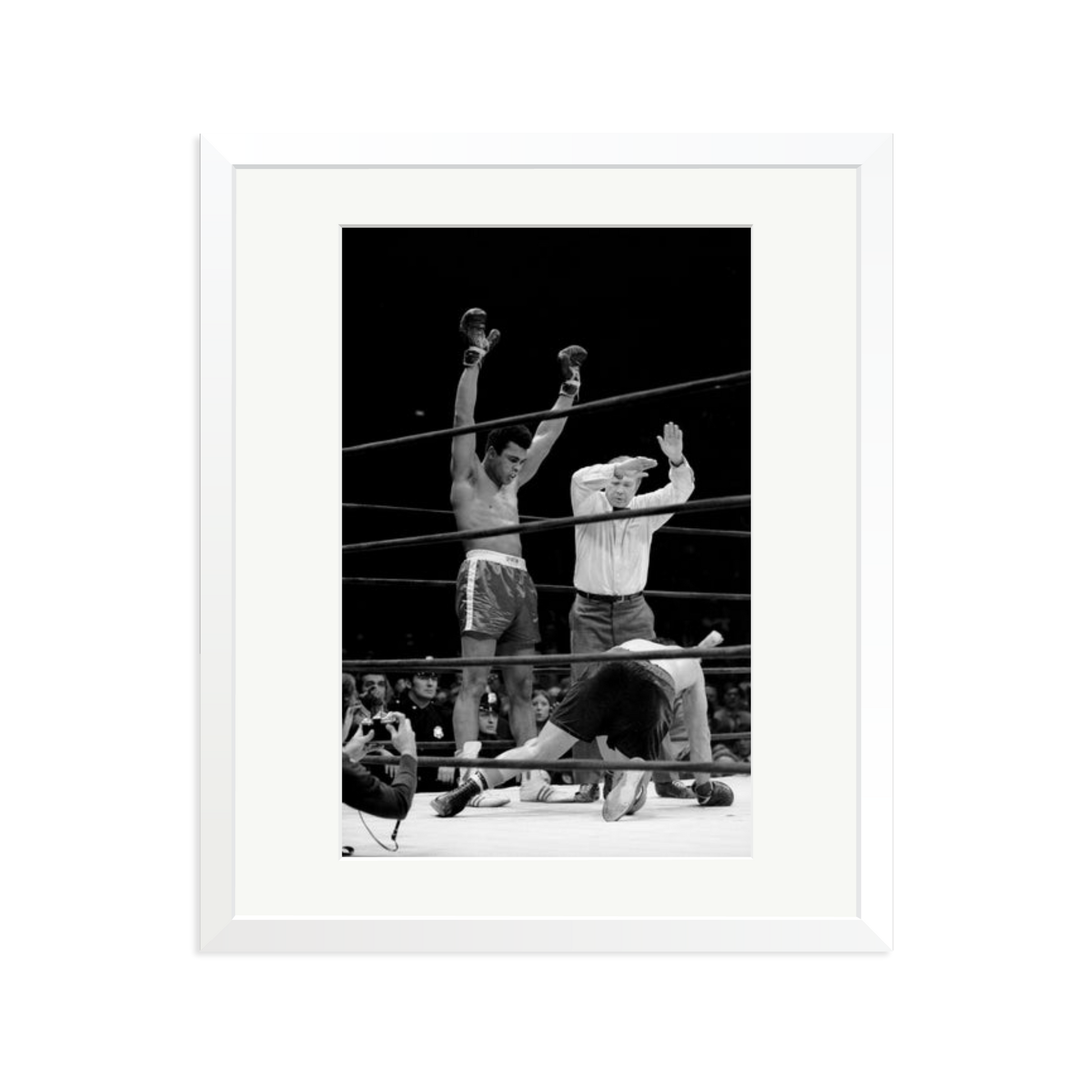 Muhammad Ali Knock Out Framed Print White Large