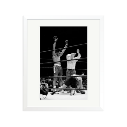Muhammad Ali Knock Out Framed Print White Large