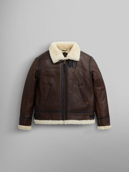 Alpha Industries B-3 Sherpa Leather Bomber Jacket BROWN