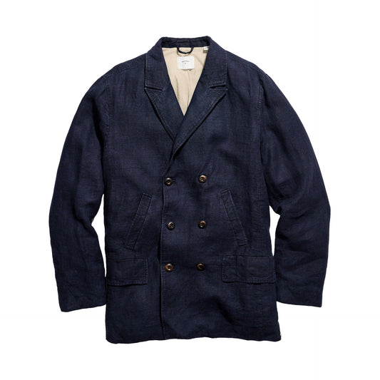 Billy Reid Canvas Linen Bond Peacoat Navy