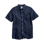 Billy Reid Short Sleeve Linen Tuscumbia Shirt Button Down - Carbon Blue