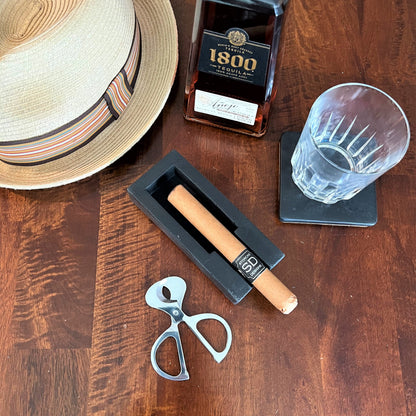 Solid Black Concrete Single Cigar Ashtray