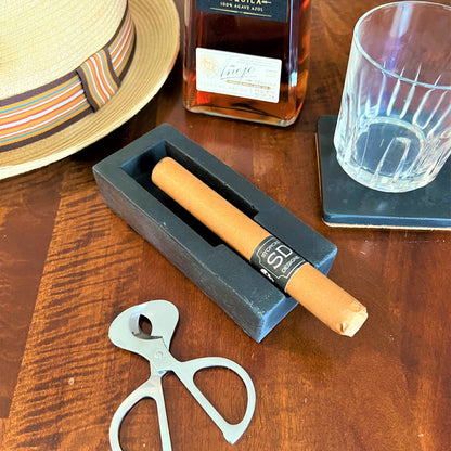 Solid Black Concrete Single Cigar Ashtray