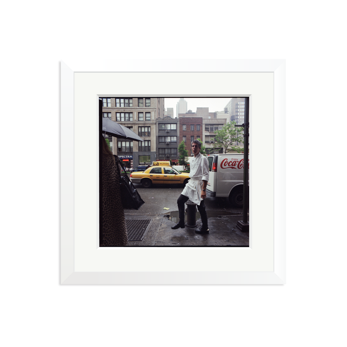 Anthony Bourdain outside Les Halles Framed Print White Medium