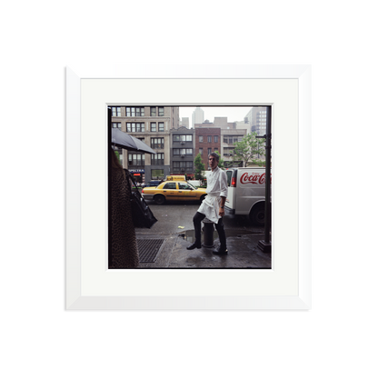 Anthony Bourdain outside Les Halles Framed Print White Medium