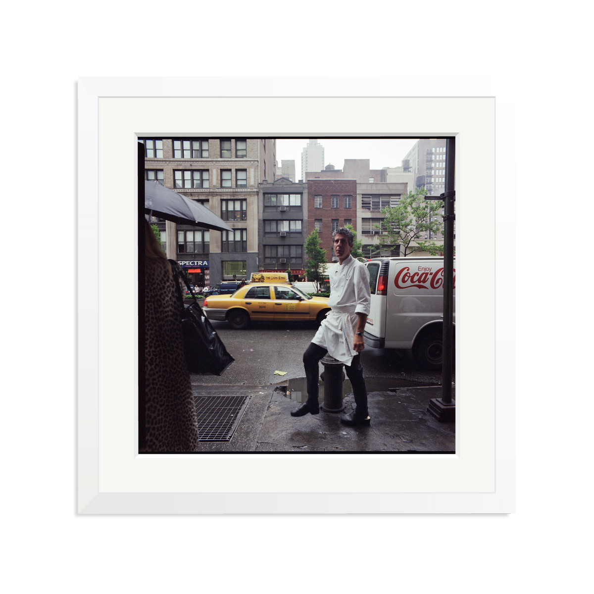 Anthony Bourdain outside Les Halles Framed Print White Large