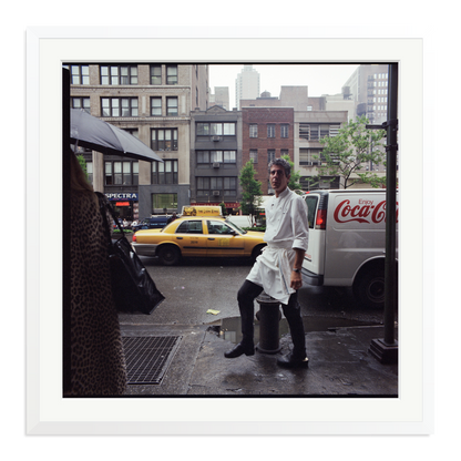 Anthony Bourdain outside Les Halles Framed Print White XXL