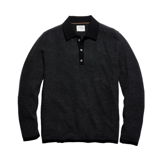 Billy Reid Step Jacquard Sweater Polo Charcoal Multi