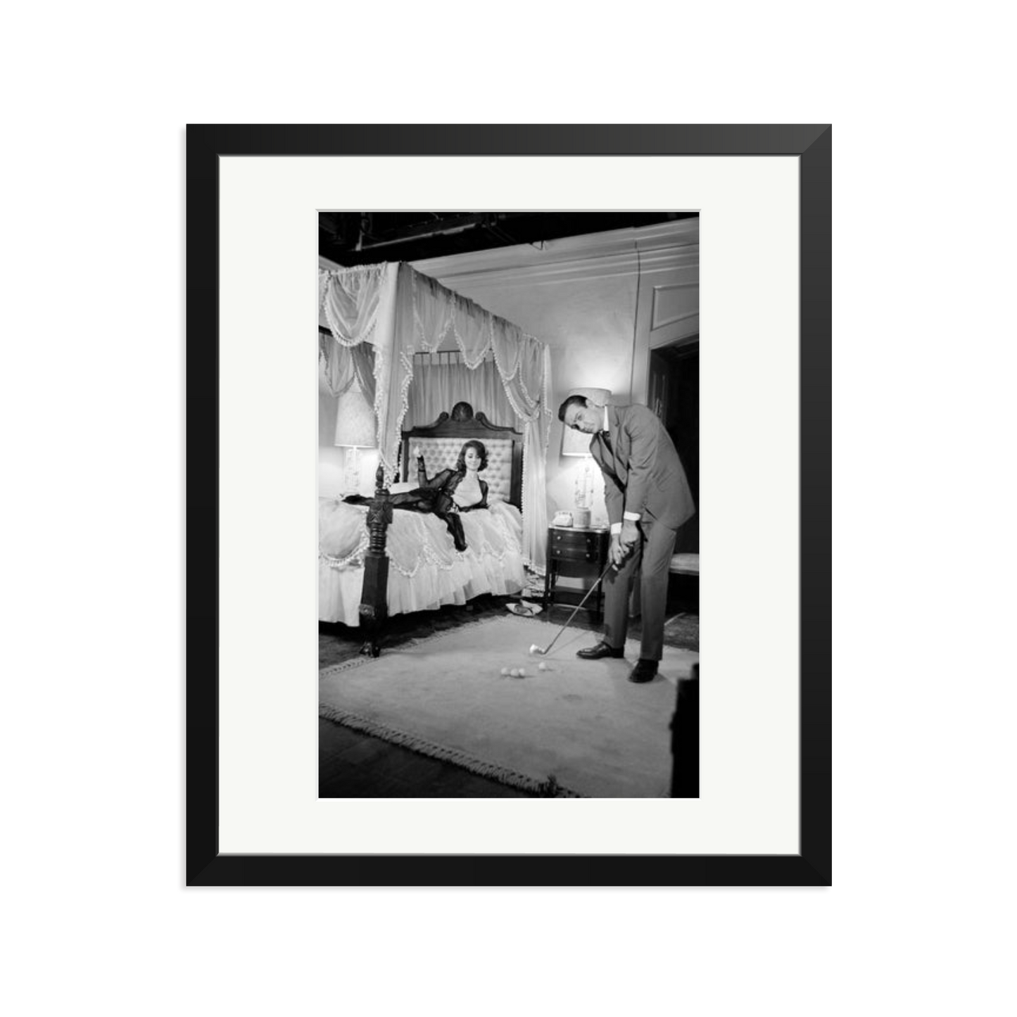 Connery, Golf on Set Framed Print Black Large
