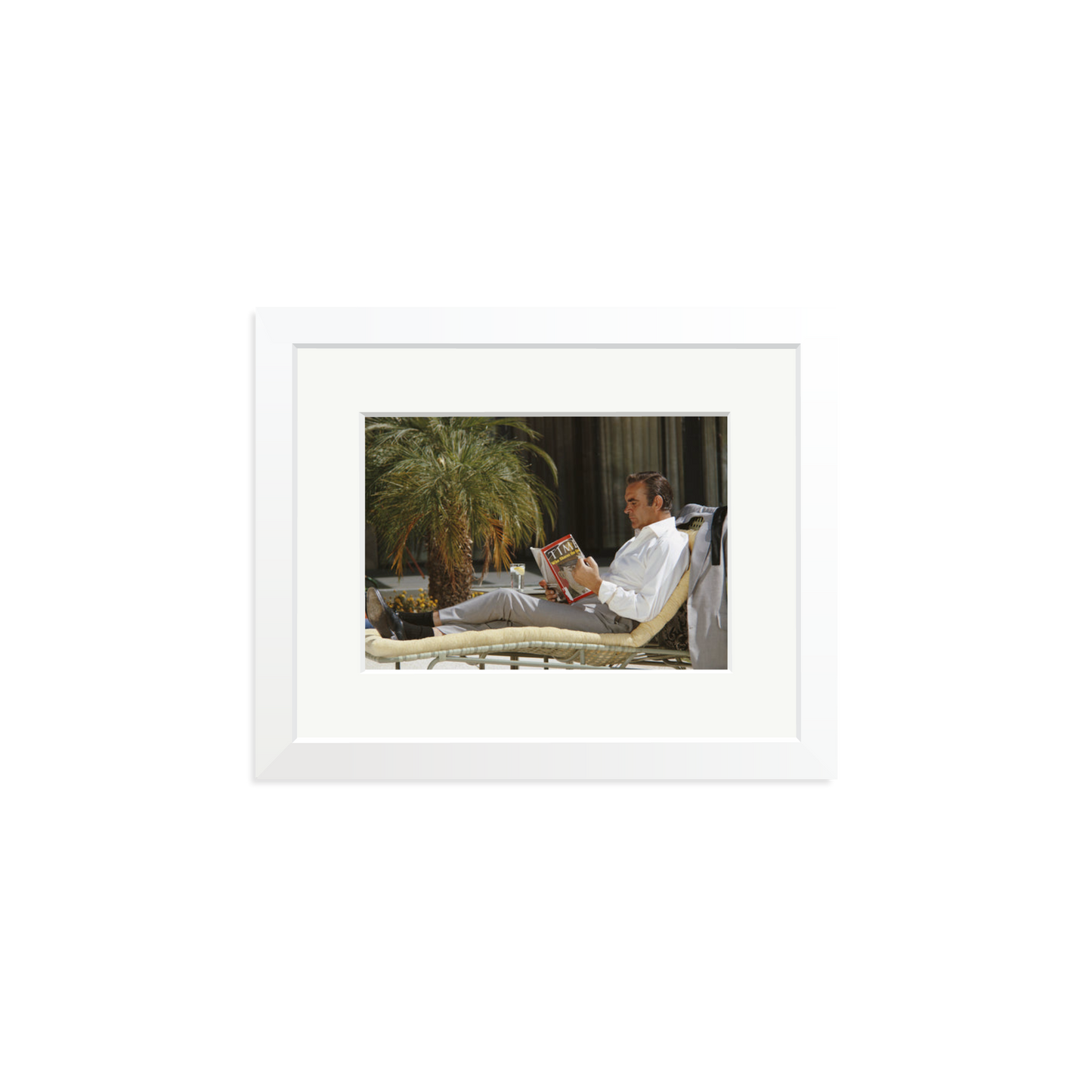 Sean Connery Lounging Framed Print White Small