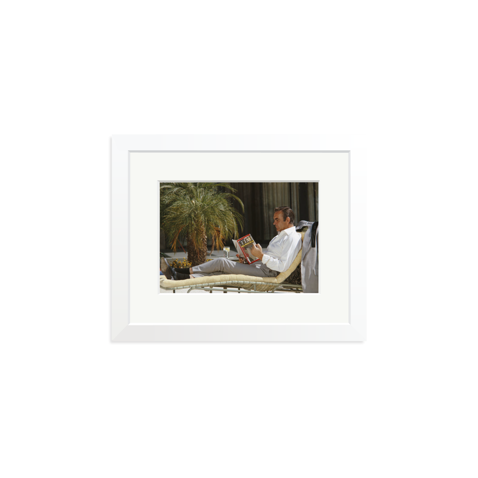 Sean Connery Lounging Framed Print White Small