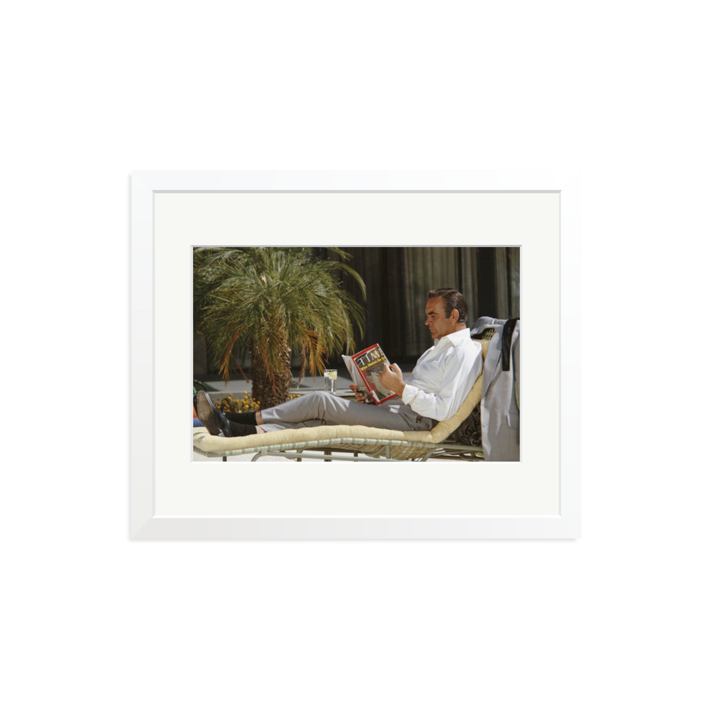 Sean Connery Lounging Framed Print White Medium