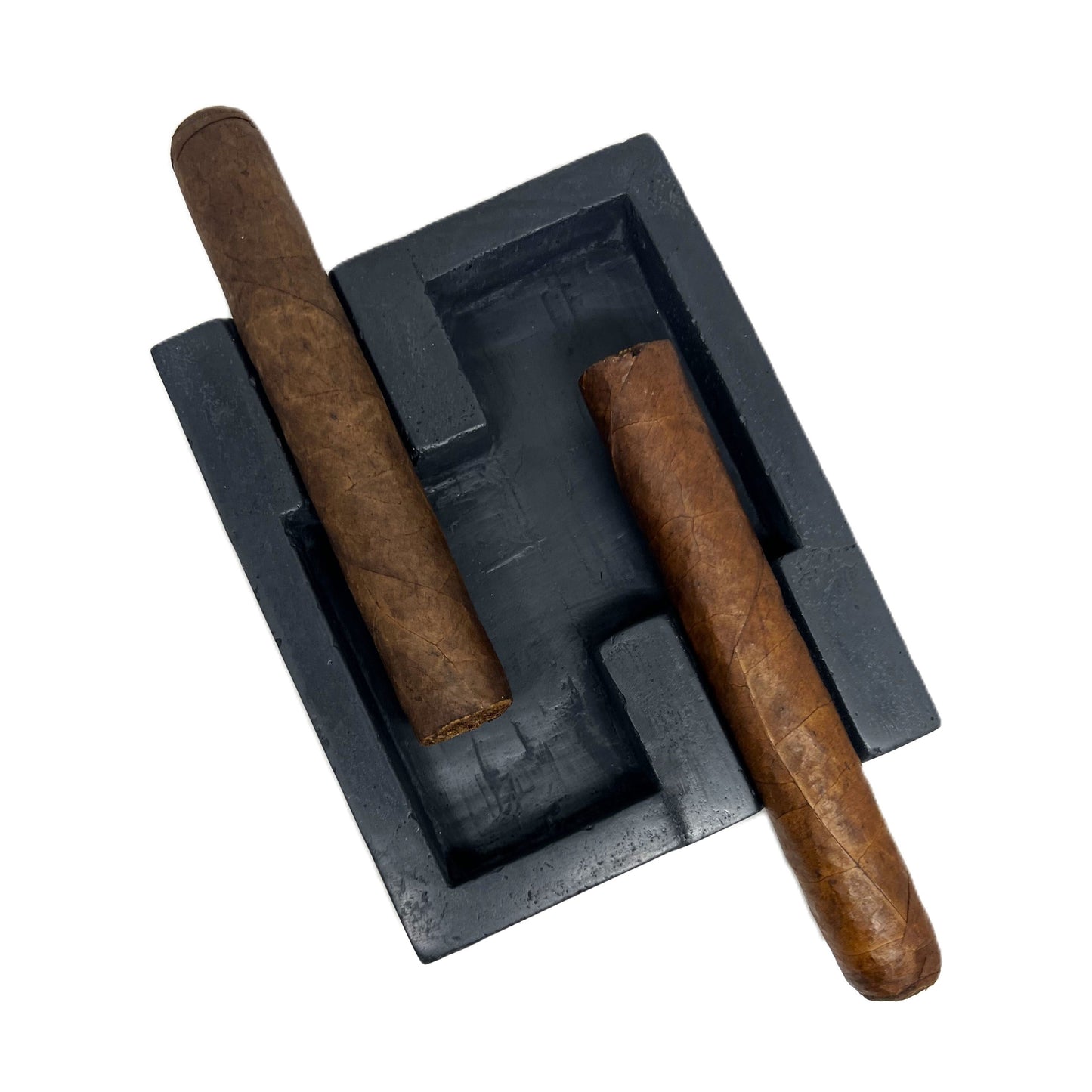 Solid Black Marbled Double Cigar Ashtray