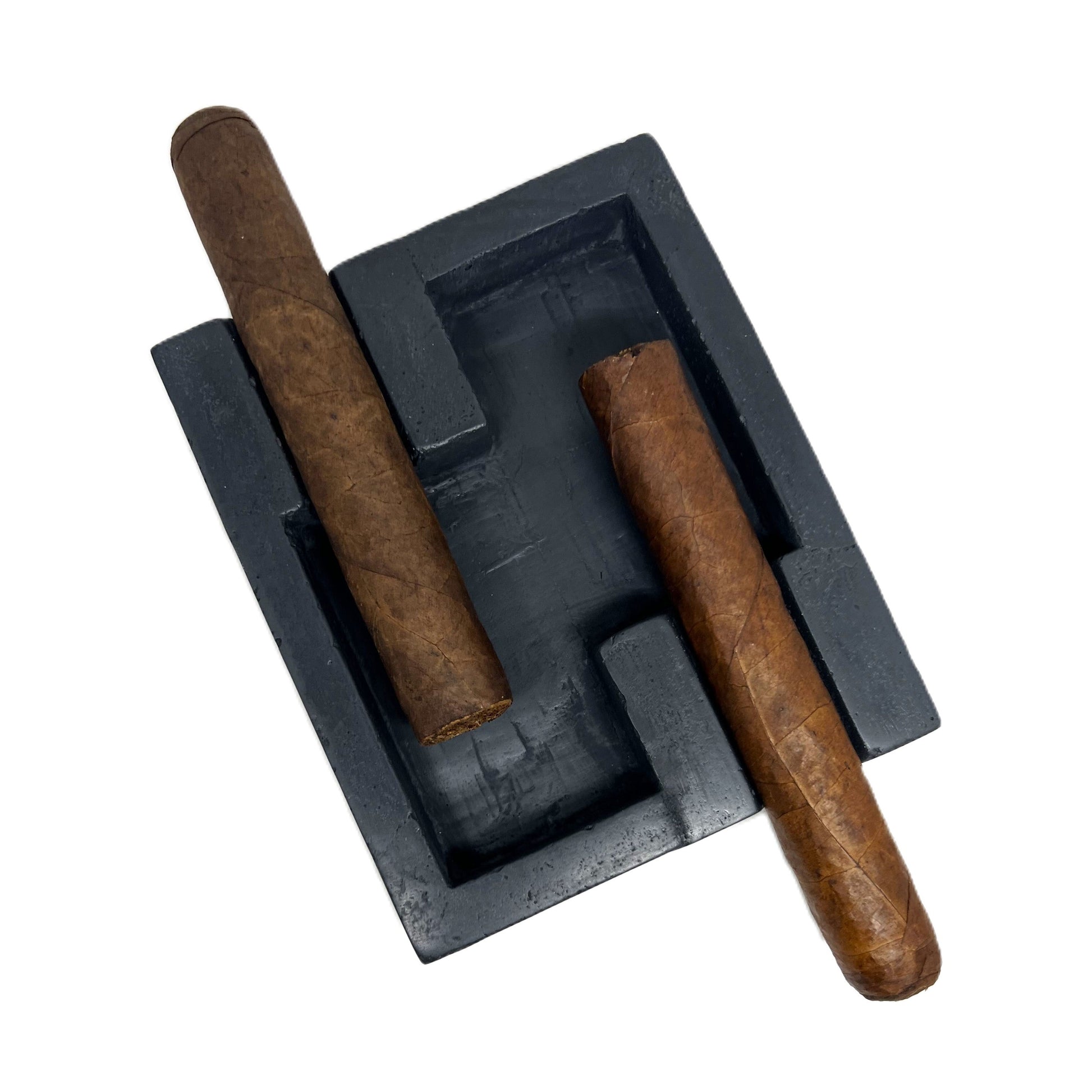 Solid Black Marbled Double Cigar Ashtray