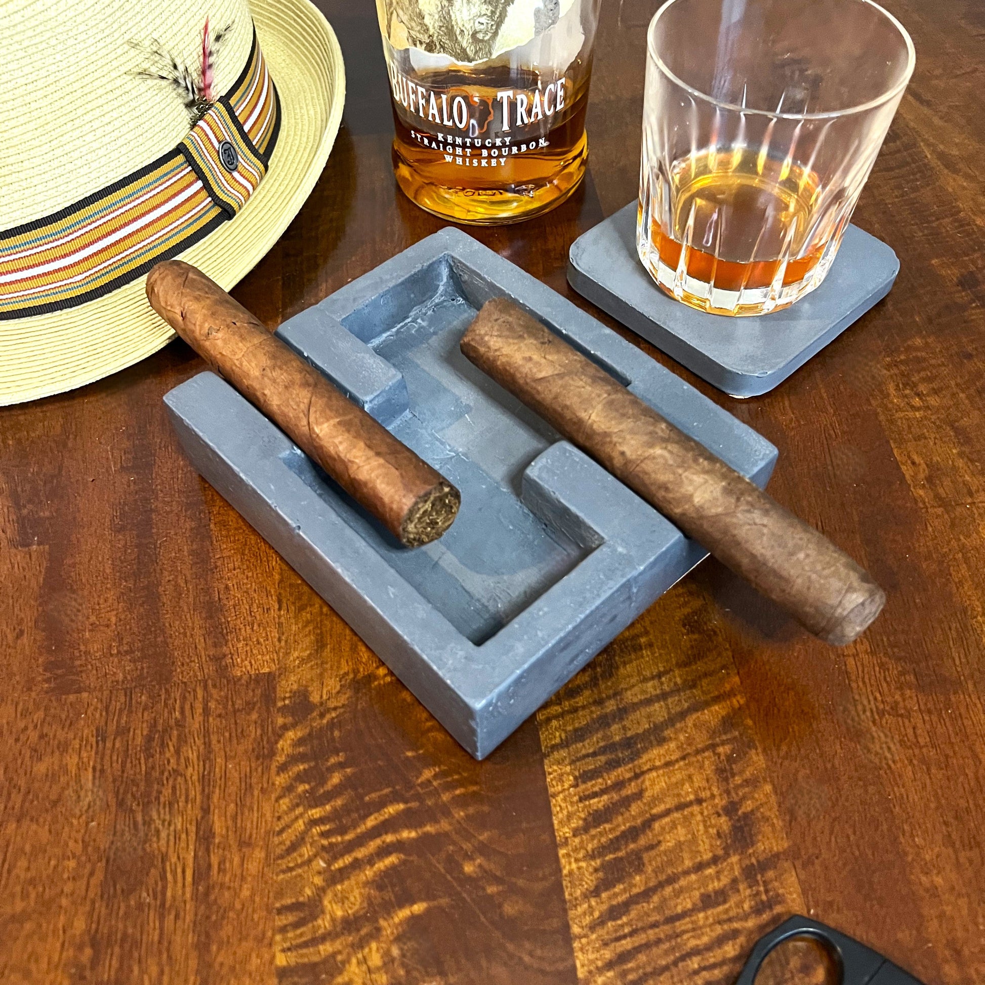 Gray Marbled Double Cigar Ashtray