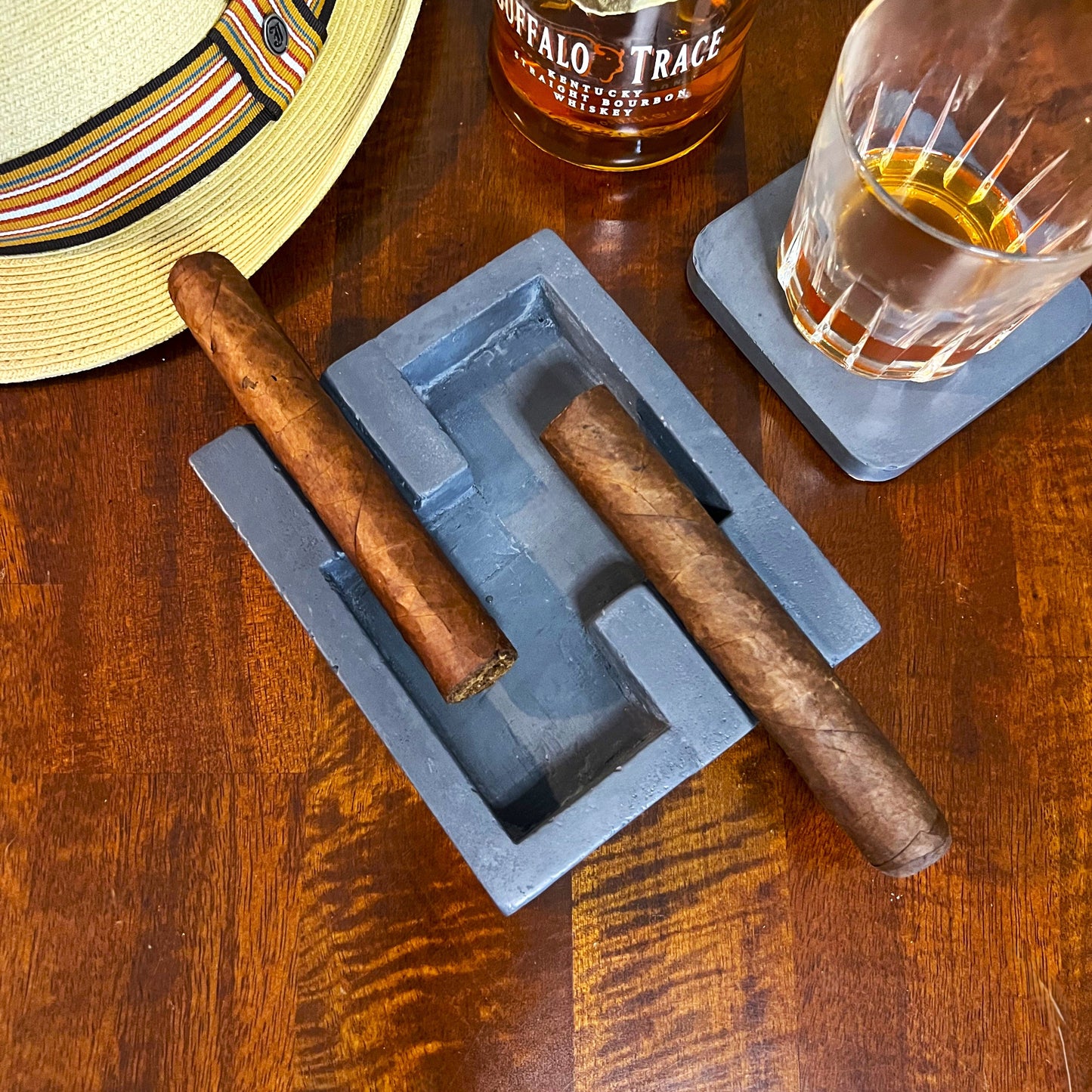 Gray Marbled Double Cigar Ashtray