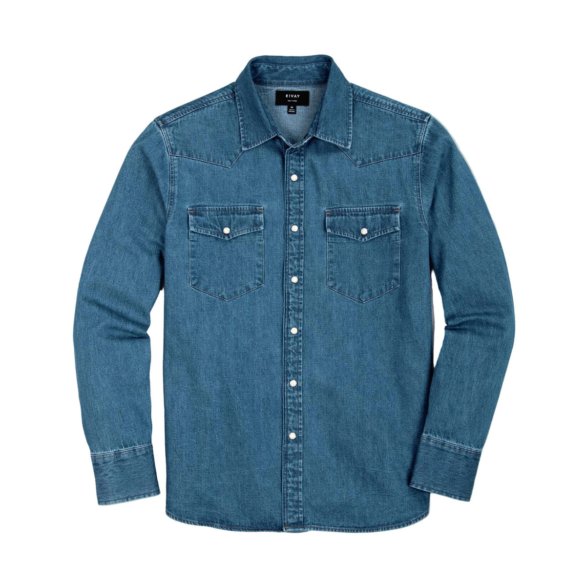 Rivay Ennis Selvedge Denim Western Shirt in Medium Wash