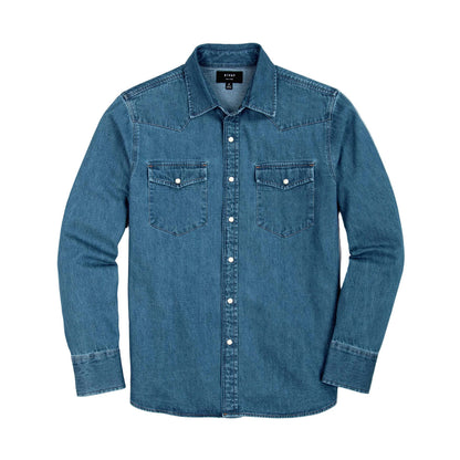 Rivay Ennis Selvedge Denim Western Shirt in Medium Wash