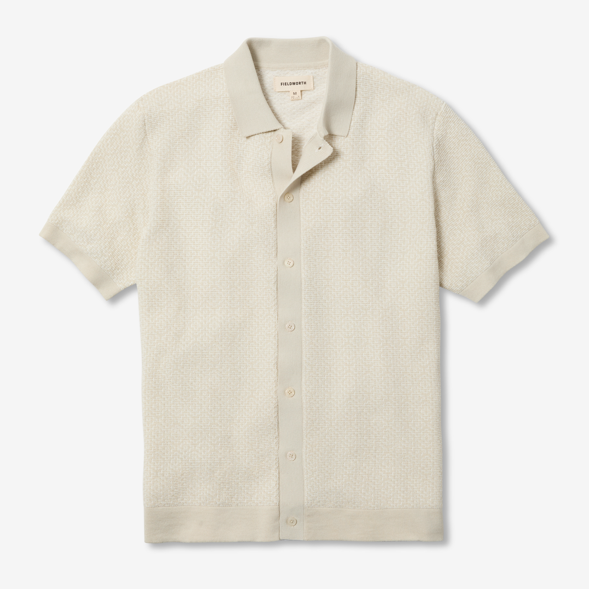 Jacquard Button Front Polo Ivory