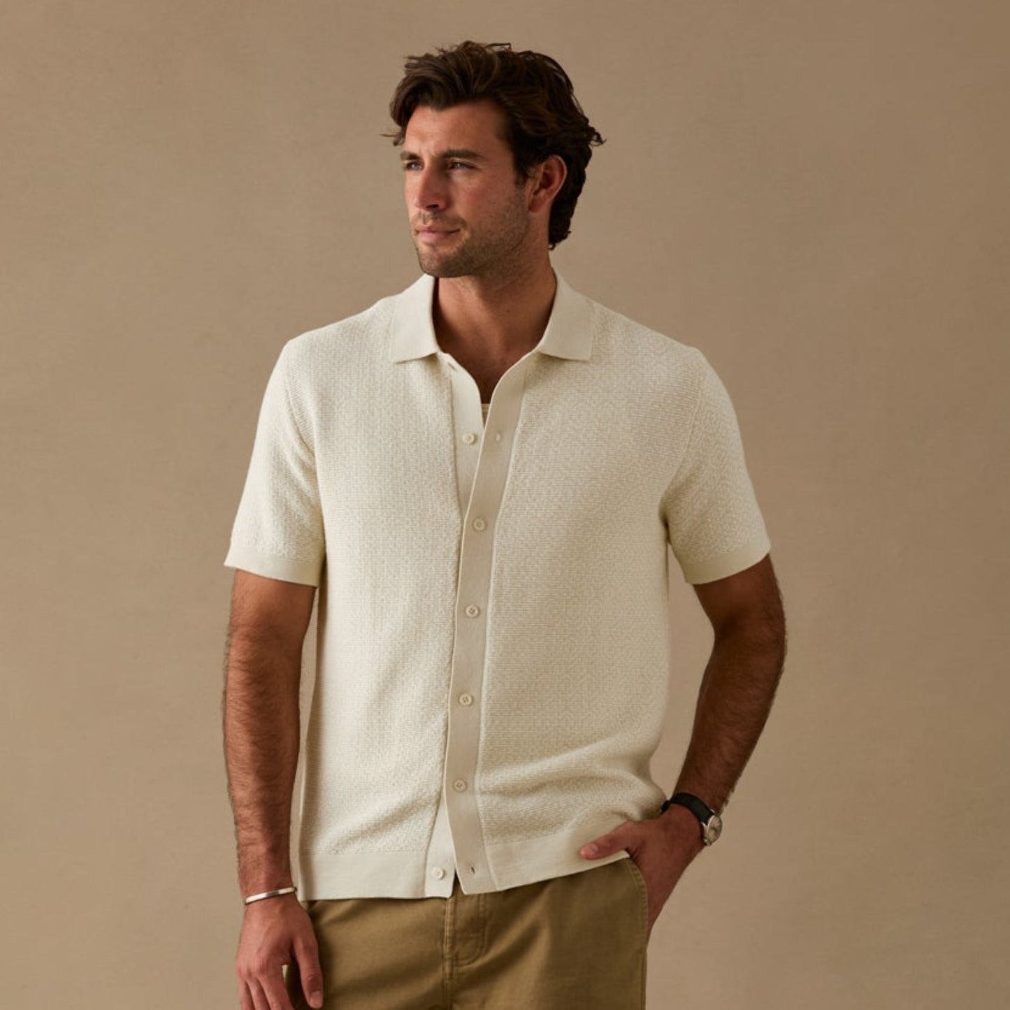 Jacquard Button Front Polo