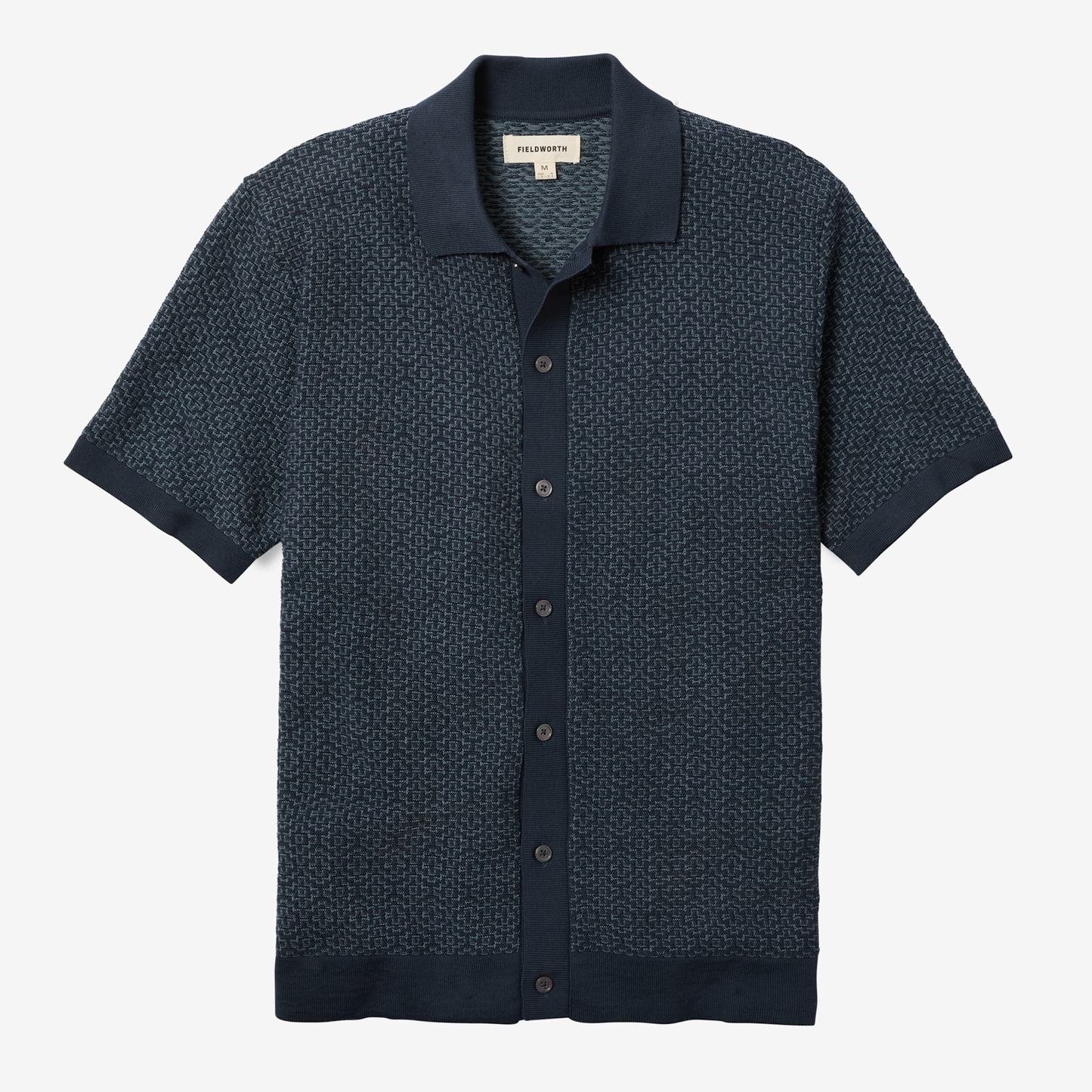 Jacquard Button Front Polo Navy