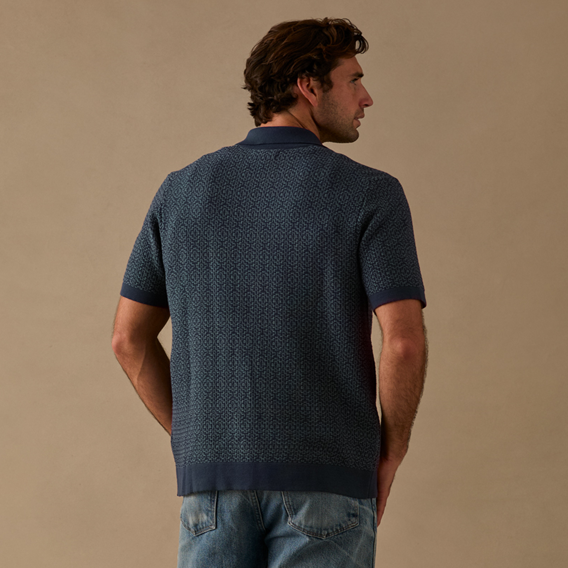 Jacquard Button Front Polo