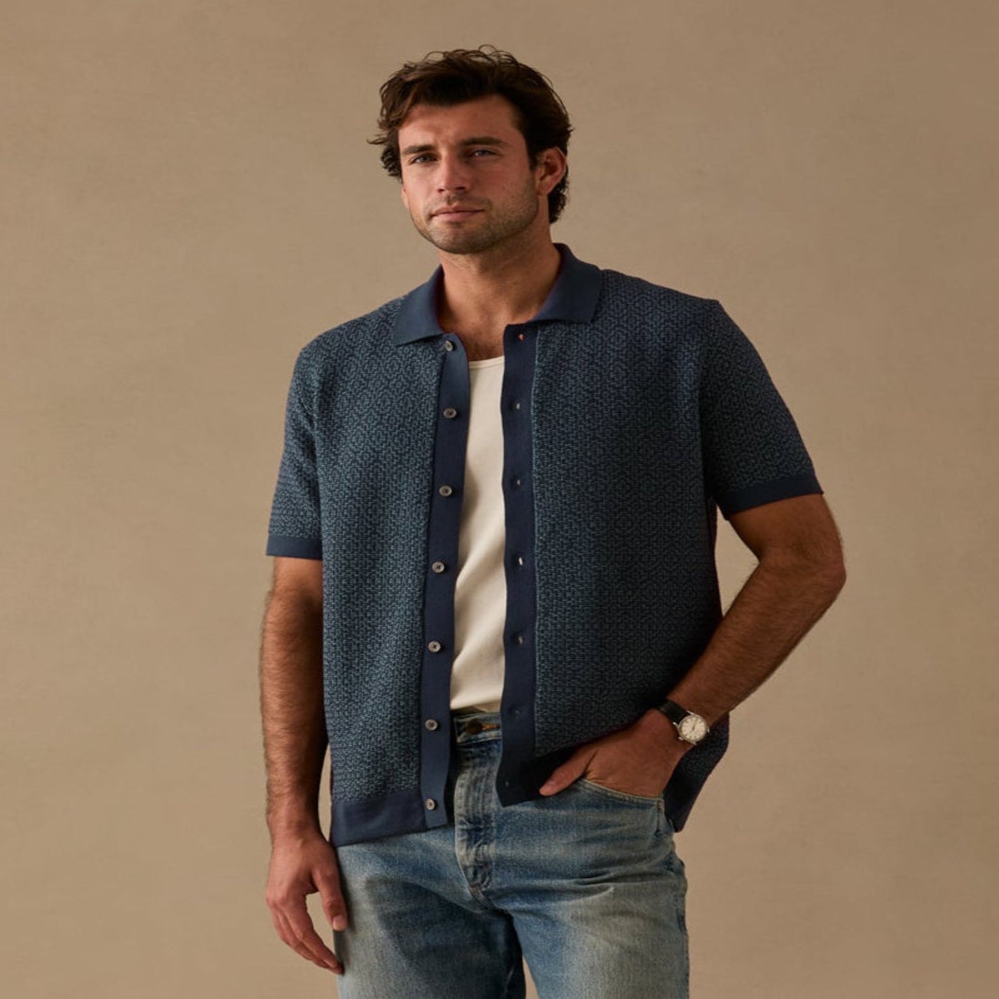 Jacquard Button Front Polo