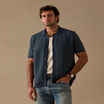 Jacquard Button Front Polo