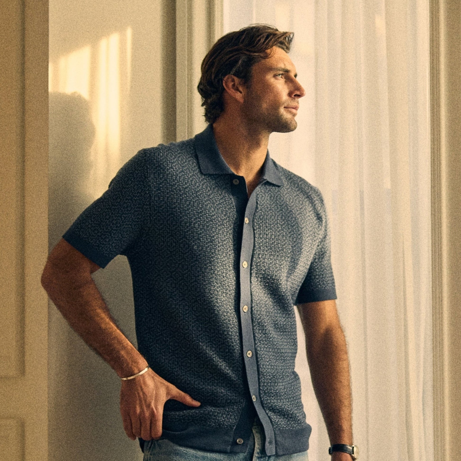Jacquard Button Front Polo