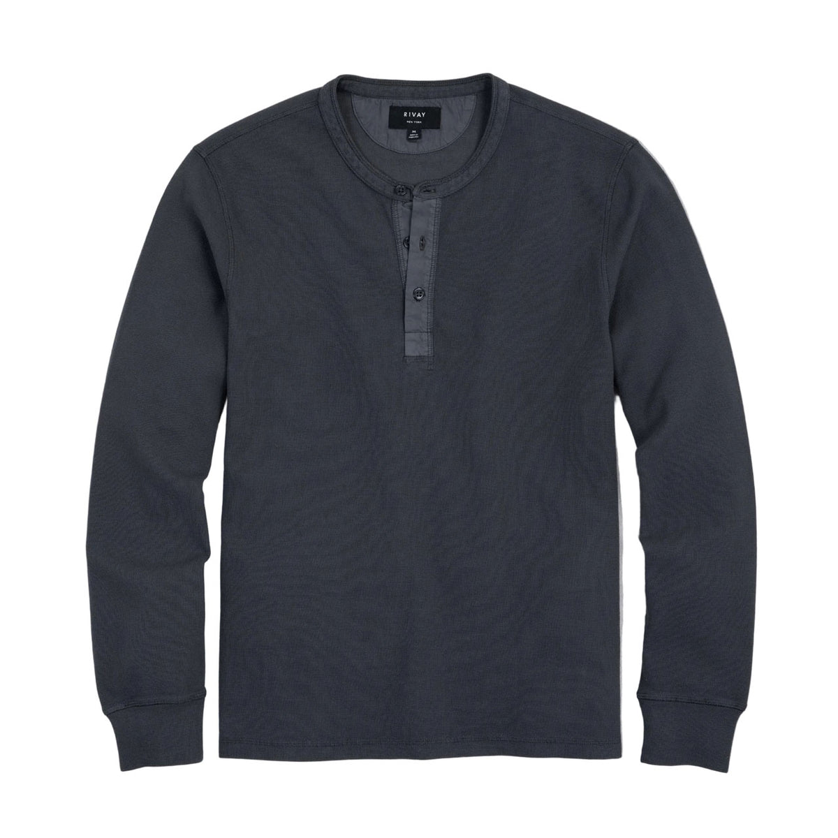 Rivay Gibson Waffle Henley in Weathered Black