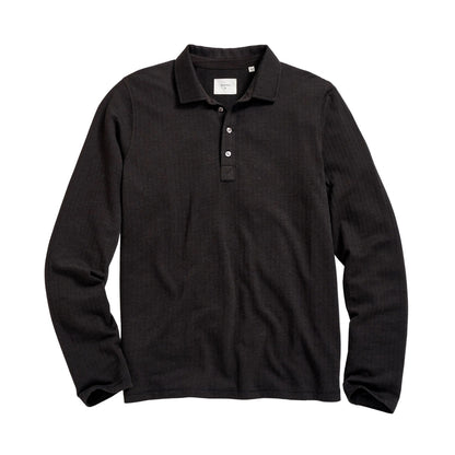 Billy Reid Long Sleeve Herringbone Polo Black