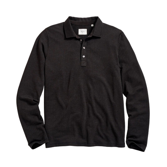Billy Reid Long Sleeve Herringbone Polo Black